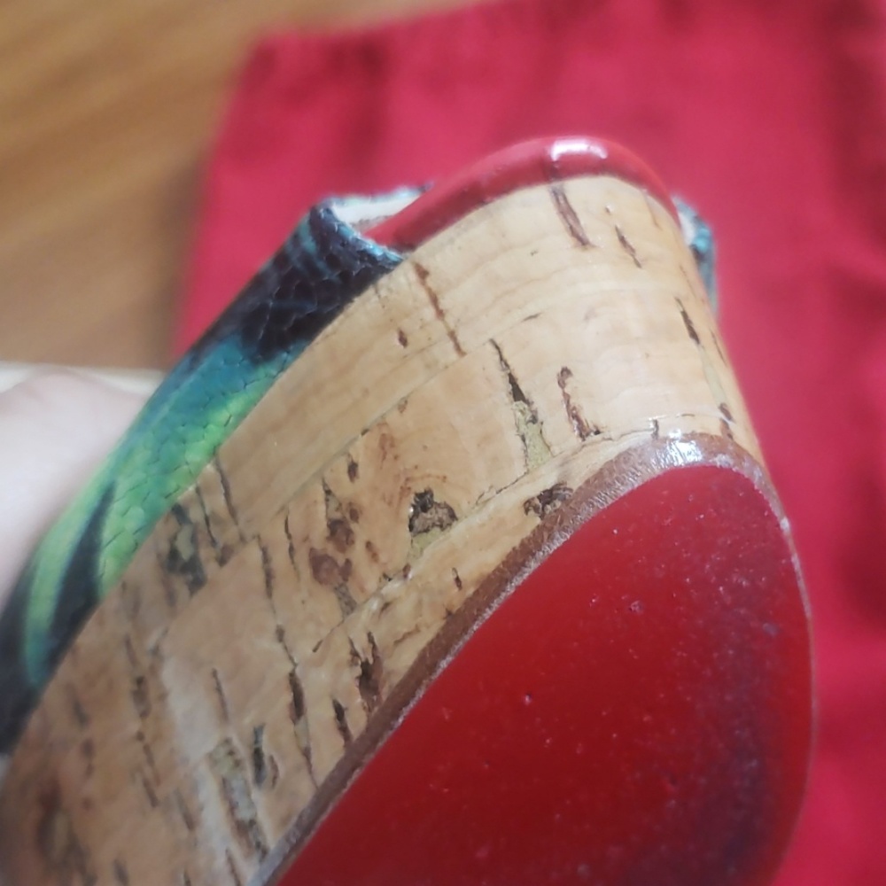 Christian Louboutin Black Floral Cork Wedge Sandals - Picture 7 of 8